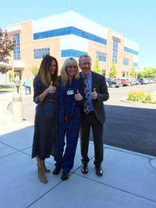 Greg and his wife Laura pose for a photo with his intensive care nurse, Chauntae Peterson. 